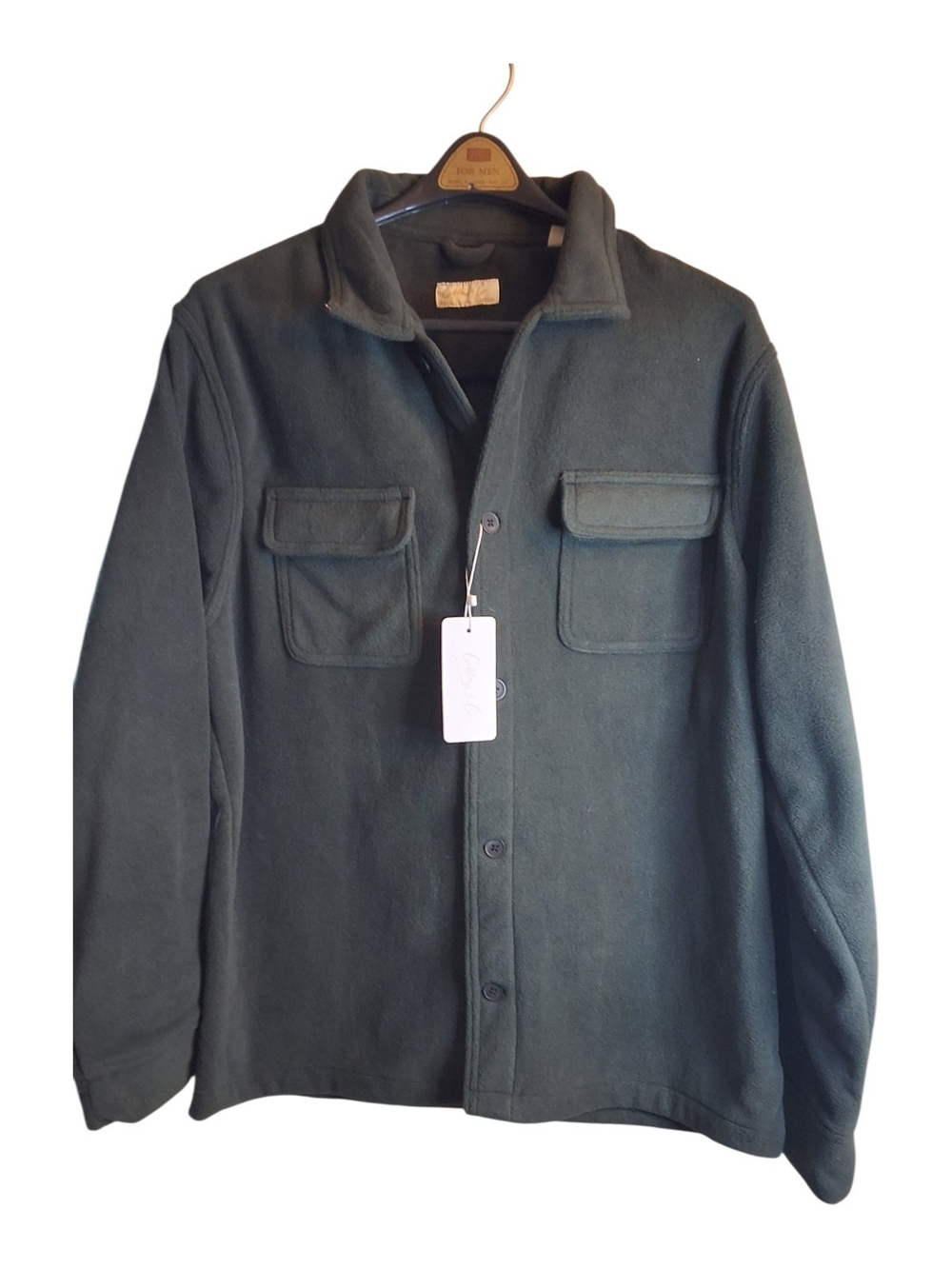 Men's Dark Green Button-Front Fleece Jacket